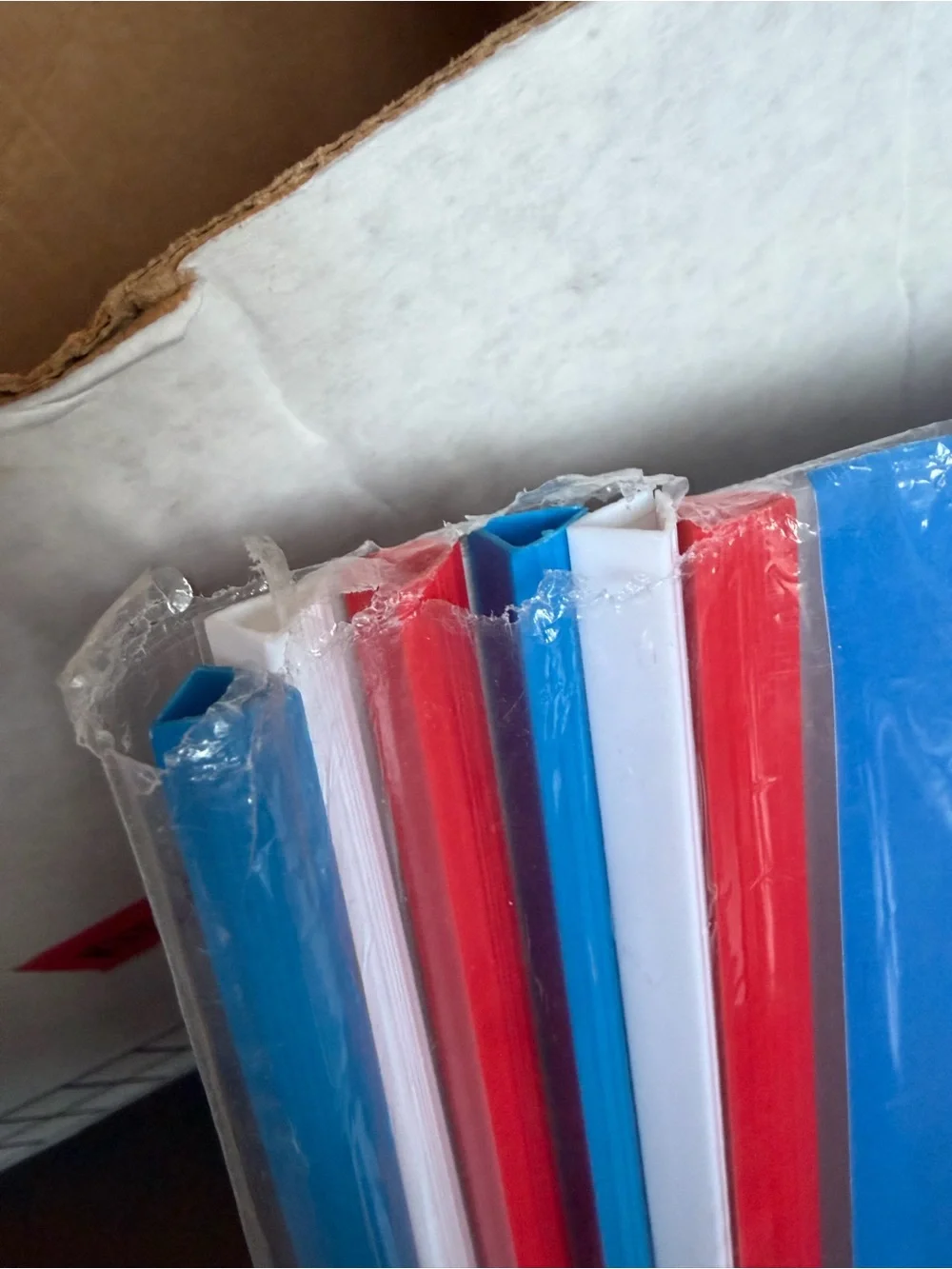 Pack of Six New See-thru Report Covers with Red White and Blue Colored Spines